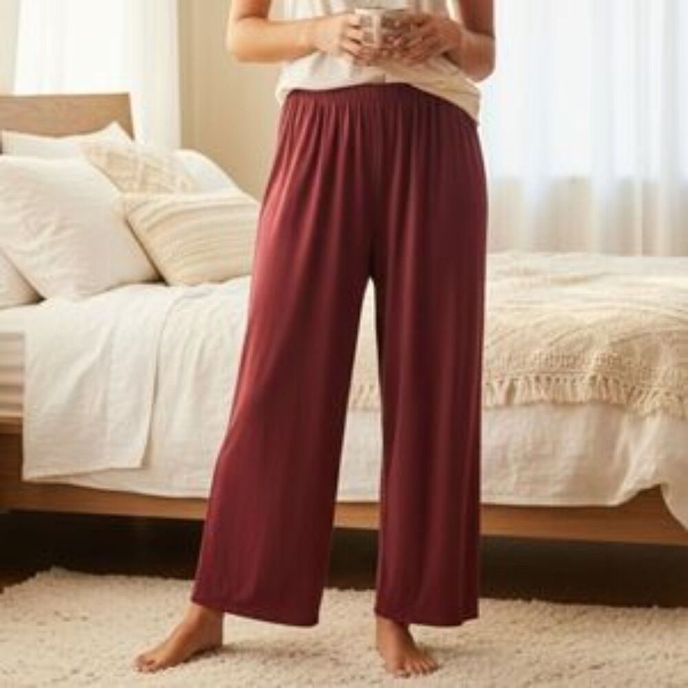 By Anthropologie | ModaLuxe Pajama Pants S Modal Wide Leg Sleep Oversized Wine